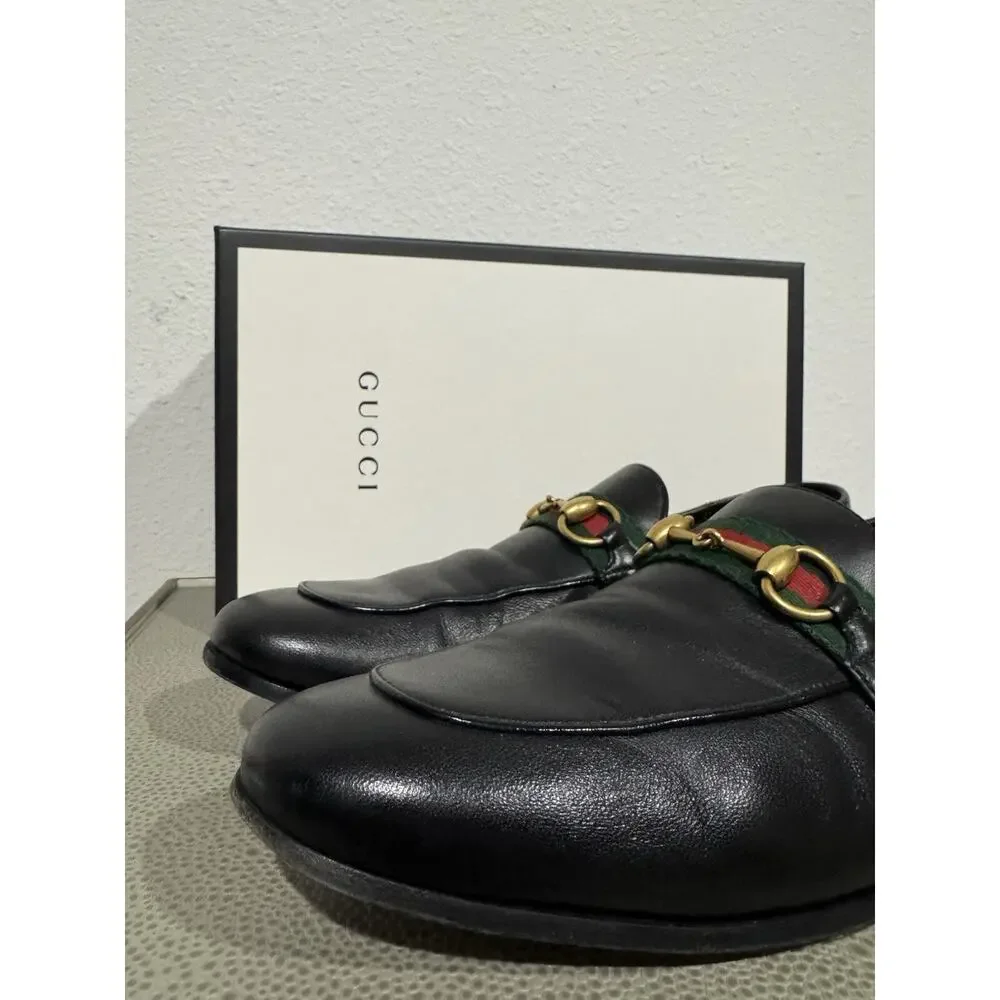 Gucci Mens Brixton Web Trimmed Horsebit Collapsible Heel Loafers Sz 8.5 $990